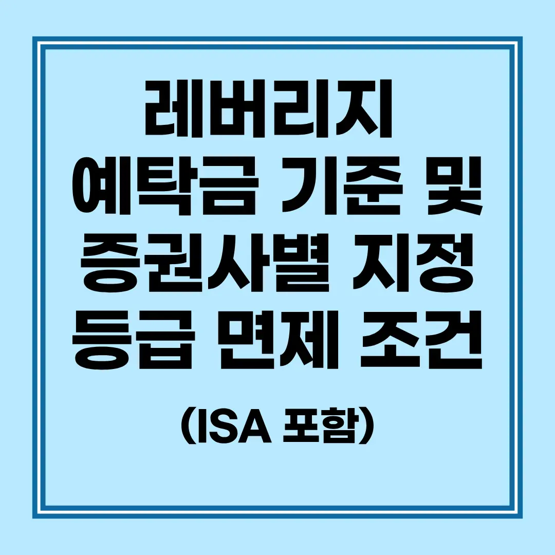 국내 주요 대형 증권사별 레버리지 ETF 및 ETN 매매에 필요한 기본예탁금 등급 기준